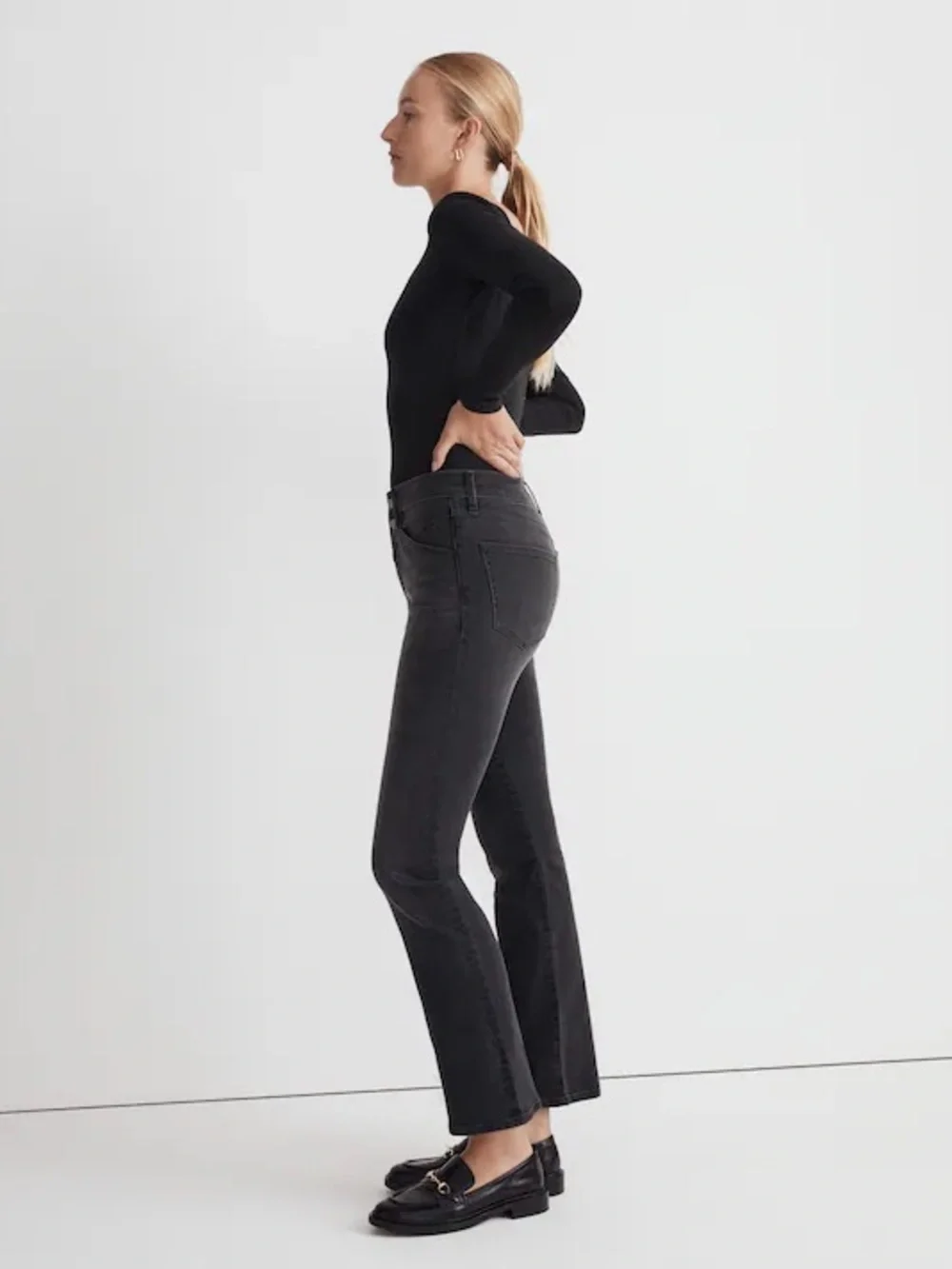 MADEWELL Kick Out Crop Jeans in Beckley Wash Super Stretch - Black Size 26